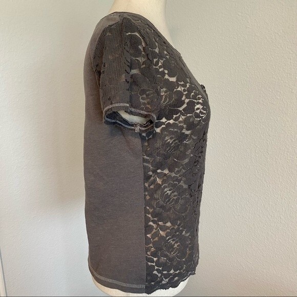 Hollister Lace Front Short Sleeve Silver Gray Woman's Top Sexy Size S - Picture 3 of 9